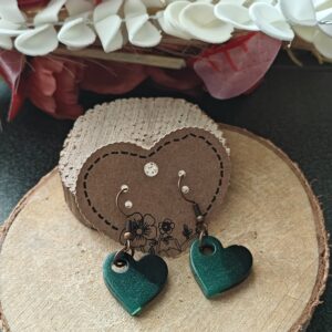 Boucles d'oreilles Cœur Vert & Noir