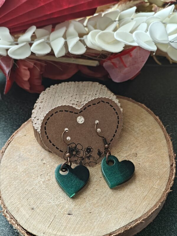 Boucles d'oreilles Cœur Vert & Noir