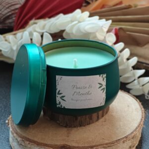 Bougie parfumée, pot métallique "Fraise & Menthe"